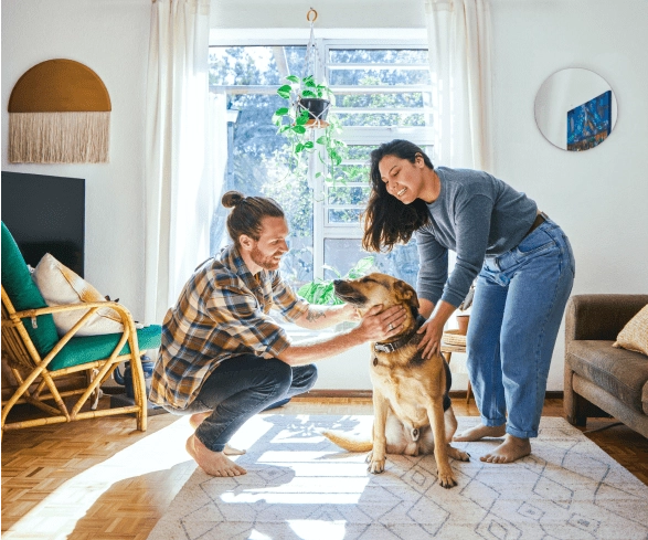 homem e mulher com cão