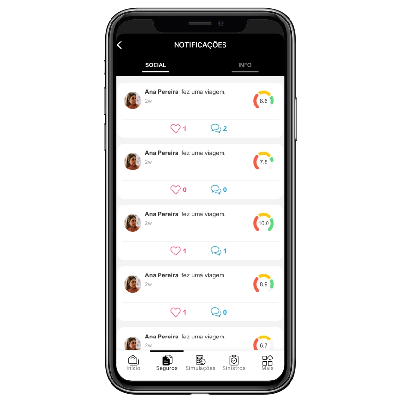 ecrã da app ganha LOGO onde se vê o nível de condução