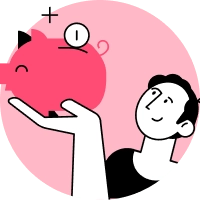 Icon pessoa a segurar porquinho mealheiro, fundo rosa