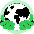 Icon globo mundo sobre duas mãos, fundo verde