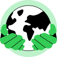 Icon globo mundo sobre duas mãos, fundo verde